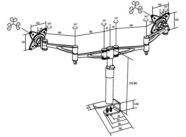 Multibrackets bordstative deskmount dual Sølv, VESA 75x75 100x100 